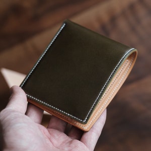Olive Green Leather Wallet, Bifold Wallet, Cordovan Leather, Classic Leather Wallet, Credit Card Wallet, Green Wallet, Mens Green Wallet