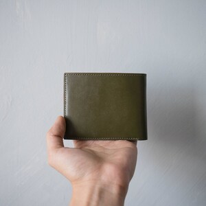 Cartera plegable verde, cartera plegable de cuero, cartera de cuero para hombre, cartera de cuero genuino, cartera de cuero de Japón, cartera de cuero curtido vegetal
