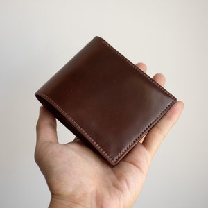 Cartera de cuero marrón, Cartera plegable, Horween Cordovan, Cartera clásica de cuero, Cartera para tarjetas de crédito, Cartera Horween, Cartera marrón para hombre
