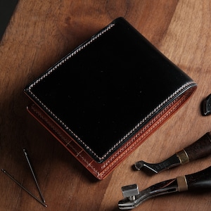 Cartera plegable negra, cartera plegable de cuero, cartera de cuero para hombre, cartera de cuero genuino, cartera cordobesa, cartera de cuero curtido vegetal