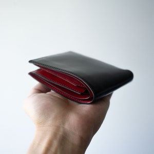 Cartera de cuero negro, cartera bifold, cuero cordobés, cartera de cuero clásica, cartera de tarjeta de crédito, cartera roja, cartera negra para hombre