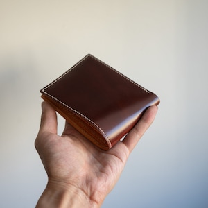 Cartera de cuero marrón, cartera bifold, Horween Cordovan, cartera de cuero clásica, cartera de tarjeta de crédito, cartera Horween, cartera marrón para hombre