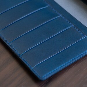 Buttero Bifold leather long wallet, handmade long wallet Blue mix natural image 8