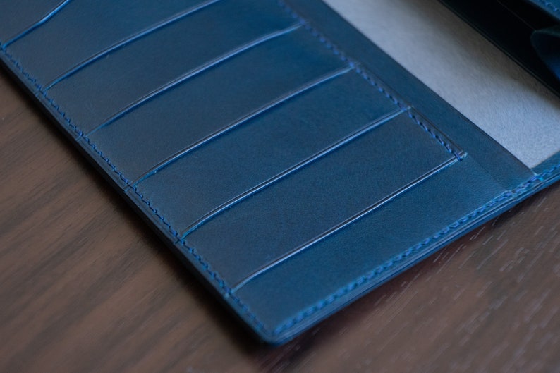 Buttero Bifold leather long wallet, handmade long wallet Blue mix natural image 8