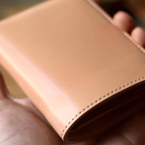 Natural Shell Cordovan Bifold Wallet, Handmade Leather Card Holder