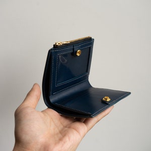 Cartera de cuero Buttero gris / azul Bifold de cuero, cartera hecha a mano imagen 2