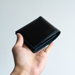 Cartera de cuero negro, cartera bifold, cuero cordobés, cartera de cuero clásica, cartera de tarjeta de crédito, cartera azul oscuro, cartera negra para hombre