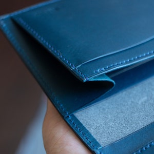 Buttero Bifold leather long wallet, handmade long wallet Blue mix natural image 5