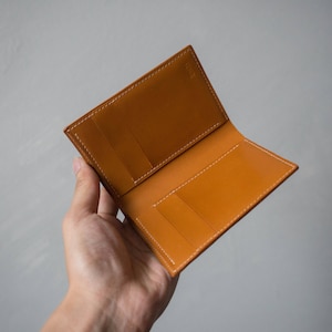 Cartera plegable marrón, cartera plegable de cuero, cartera de cuero para hombre, cartera de cuero genuino, cartera de cuero de Japón, cartera de cuero curtido vegetal
