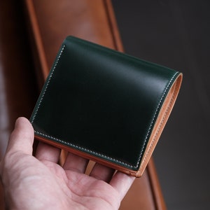 Cartera de cuero verde, cartera bifold, cuero cordobés, cartera de cuero clásica, cartera de tarjeta de crédito, cartera verde oscuro, cartera verde para hombre