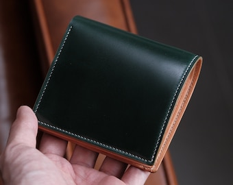 Cartera de cuero verde, cartera bifold, cuero cordobés, cartera de cuero clásica, cartera de tarjeta de crédito, cartera verde oscuro, cartera verde para hombre