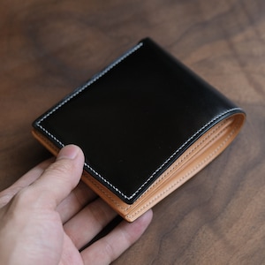 Cartera de cuero negro, cartera bifold, cuero cordobés, cartera de cuero clásica, cartera de tarjeta de crédito, cartera negra, cartera verde para hombre