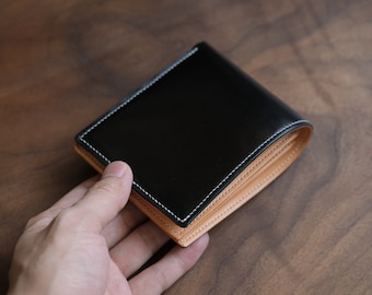 Shinki Cordovan Black / Natural Vegetable Tanned Leather handmade Bifold Wallet