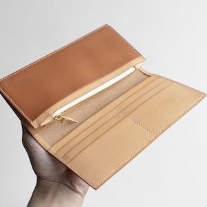 Portefeuille long en cuir, Pochette portefeuille en cuir, Pochette en cuir véritable, Portefeuille en cuir Japon, Portefeuille long personnalisé, Portefeuille long marron