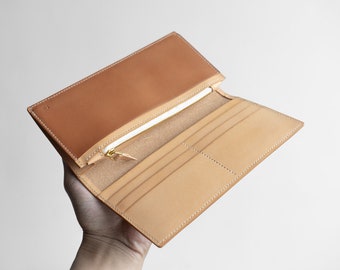 BROWN LONG WALLET - Tochigi Leather - Japanese Long Wallet - Men Pocketbook - Waxed Thread Wallet