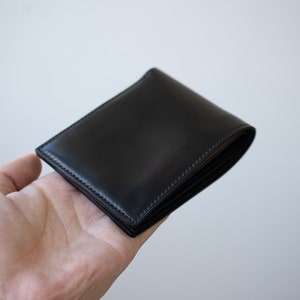Cartera de cuero negro, cartera bifold, Horween Cordovan, cartera de cuero clásica, cartera de tarjeta de crédito, cartera Horween, cartera negra para hombre