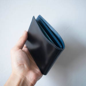 Cartera plegable azul, cartera plegable de cuero, cartera de cuero para hombre, cartera de cuero genuino, cartera cordobesa, cartera de cuero curtido vegetal