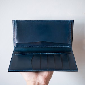 Cordovan Bifold Burgundy leather long wallet, handmade long wallet image 1