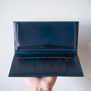 Cartera de cuero larga, cartera de cuero clutch, cartera clutch de cuero genuino, billetera cordobesa, billetera larga personalizada, billetera azul, billetera Shinki