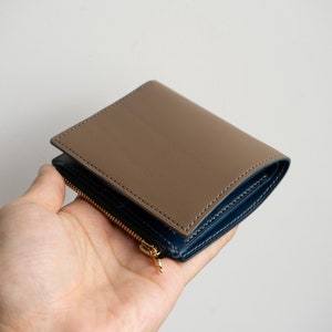 Cartera de cuero Buttero gris / azul Bifold de cuero, cartera hecha a mano imagen 1