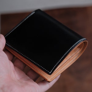 Cartera plegable negra, cartera plegable de cuero, cartera de cuero para hombre, cartera de cuero genuino, cartera cordobesa, cartera de cuero curtido vegetal