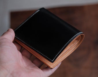 Cartera plegable negra, cartera plegable de cuero, cartera de cuero para hombre, cartera de cuero genuino, cartera cordobesa, cartera de cuero curtido vegetal