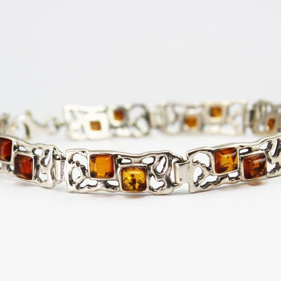 Artisan style Baltic Amber bracelet square shape a