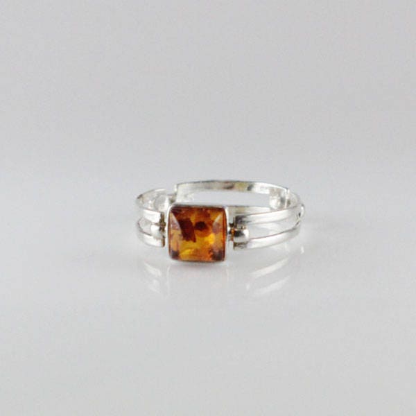 Square and Marquise shape Tiny Amber ring 925 silver cognac color Amber ring with sterling silver marquise shape Baltic amber jewelry