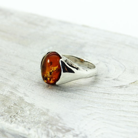 Vintage unisex amber ring simple design oval shap… - image 2