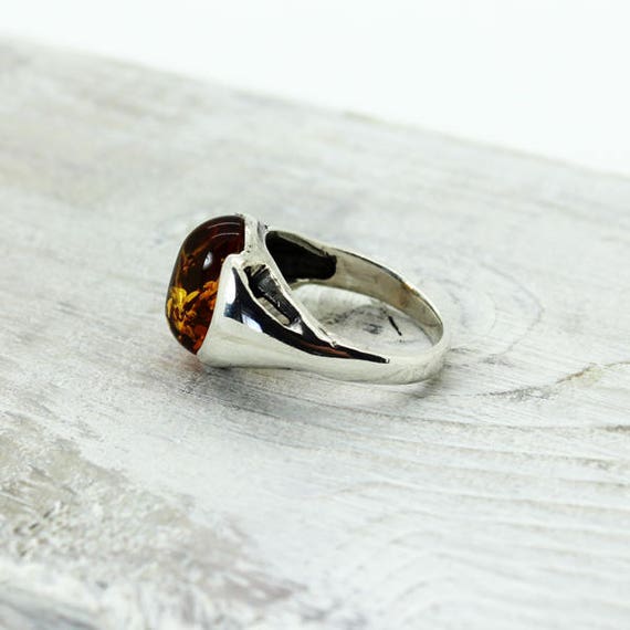 Vintage unisex amber ring simple design oval shap… - image 3
