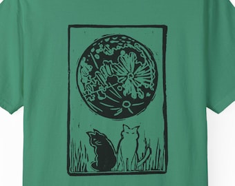 Moonlit Companions Unisex Garment-Dyed T-Shirt - Nature-Inspired Art