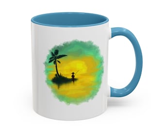 Tropical Sunset Fishing Ceramic Coffee Mug, Vacation Gift