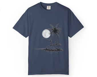 Fishing Paradise Unisex Garment-Dyed T-Shirt, Vintage Island Vibe, Beach Lover's Gift, Summer Casual Wear, Fishing Theme, Relaxation Tee