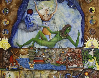 Ägyptische Kunst-Druck-ägyptischen Mythologie, Religion, Theologie / mystischen Kunstwerk von Skee Goedhart / Buch der Toten / Osiris, Seth,