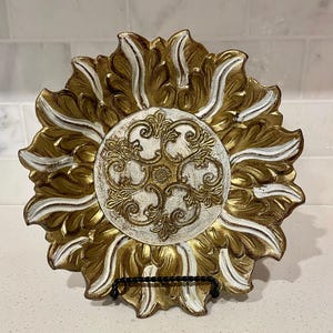 Vintage Italian Florentine Resin Bowl Painted Gold & White/ Florentine Italian Resin Bowl/ Florentine Gold and White Bowl