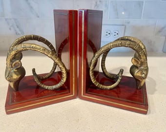 Pair of Brass Solid Ibex MCM Bookends/ Brass Ibex Bookends