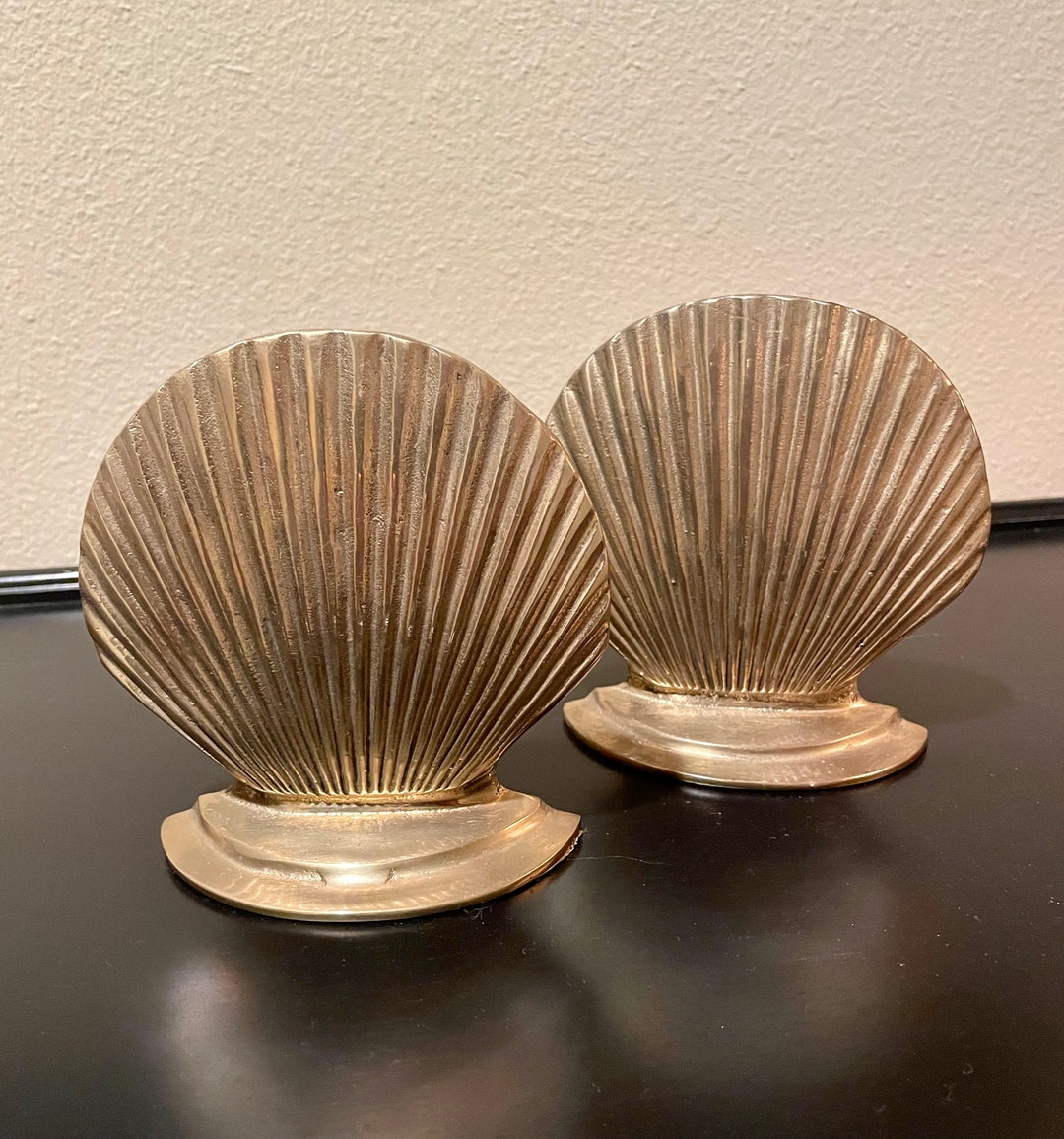 Vintage Brass Shell Bookends/ Mid Century Brass Shell Etsy