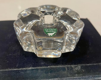 Vintage Orrefors Sweden Hexagon Petal Crystal Candle Holder