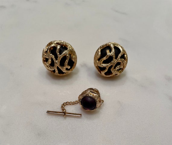 Boutons De Manchette Vintage Triangulaires - Noir Et Doré, Très Bon état