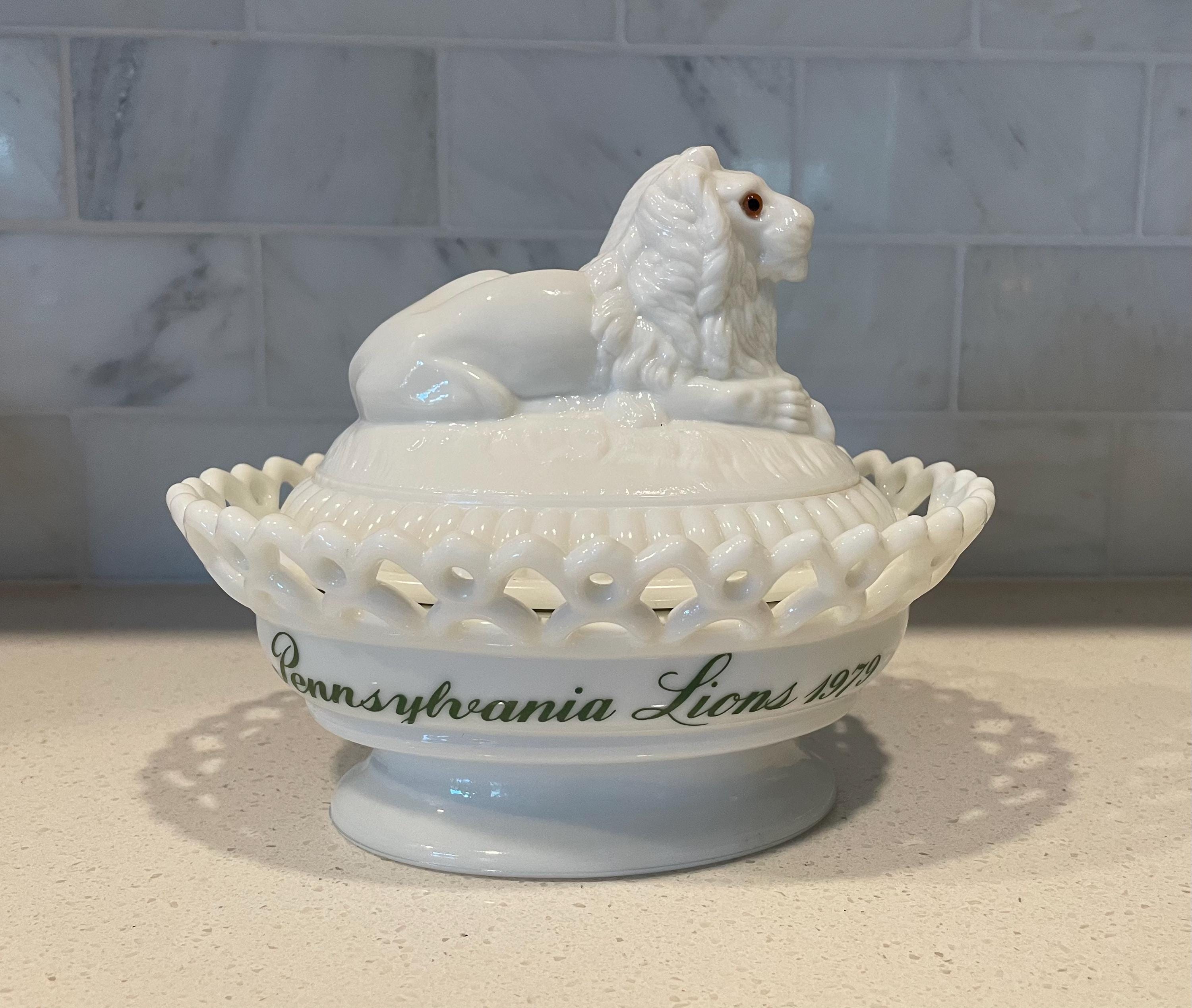 Vintage Westmoreland Milk Glass Lion Covered Dish, Pennsylvania