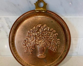 Copper Hanging Kitchen Mold with Floral Design