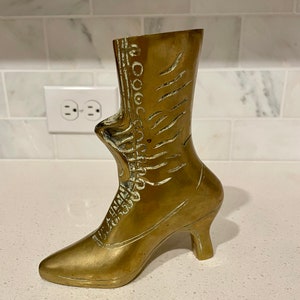 Victorian style brass shoe/ brass shoe vase/ brass boot match holder/ Victorian style brass boot