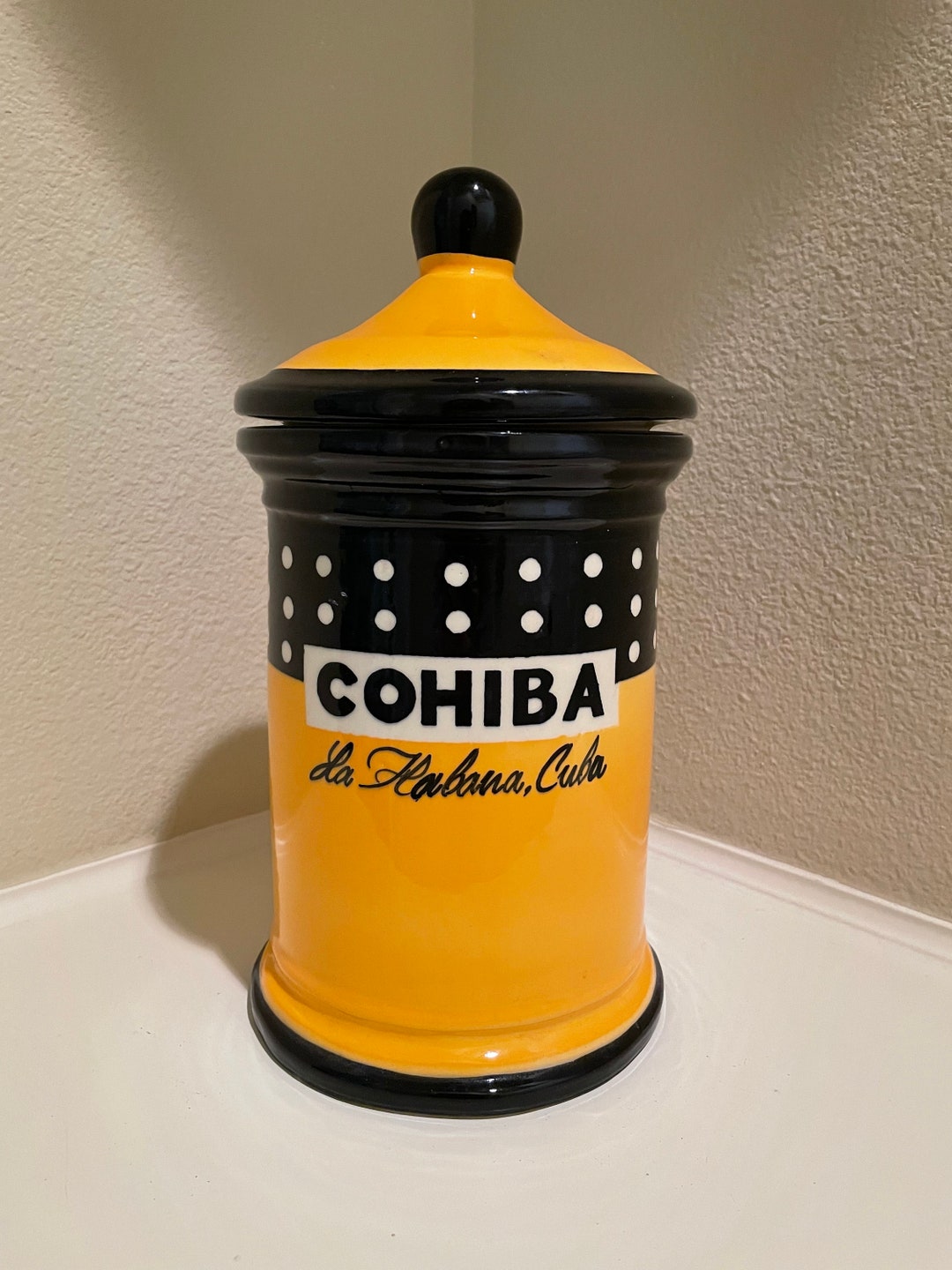 Vintage Ceramic Cohiba Humidor Cigar Jar With Lid/ Ceramic Humidor With