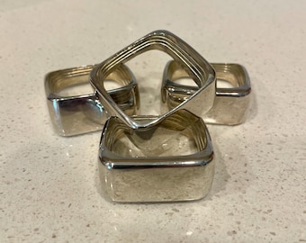 Set of 4 Vintage Silver Plated Wedgewood Capri Square Napkin Rings