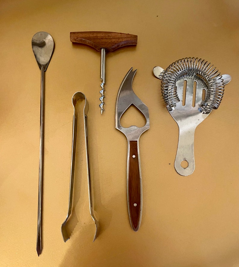 Mid Century Bar Caddy With Tools/ Vintage Bar Caddy With Tools/ MCM Man