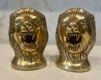 Pair of Vintage Brass Lion Bookends