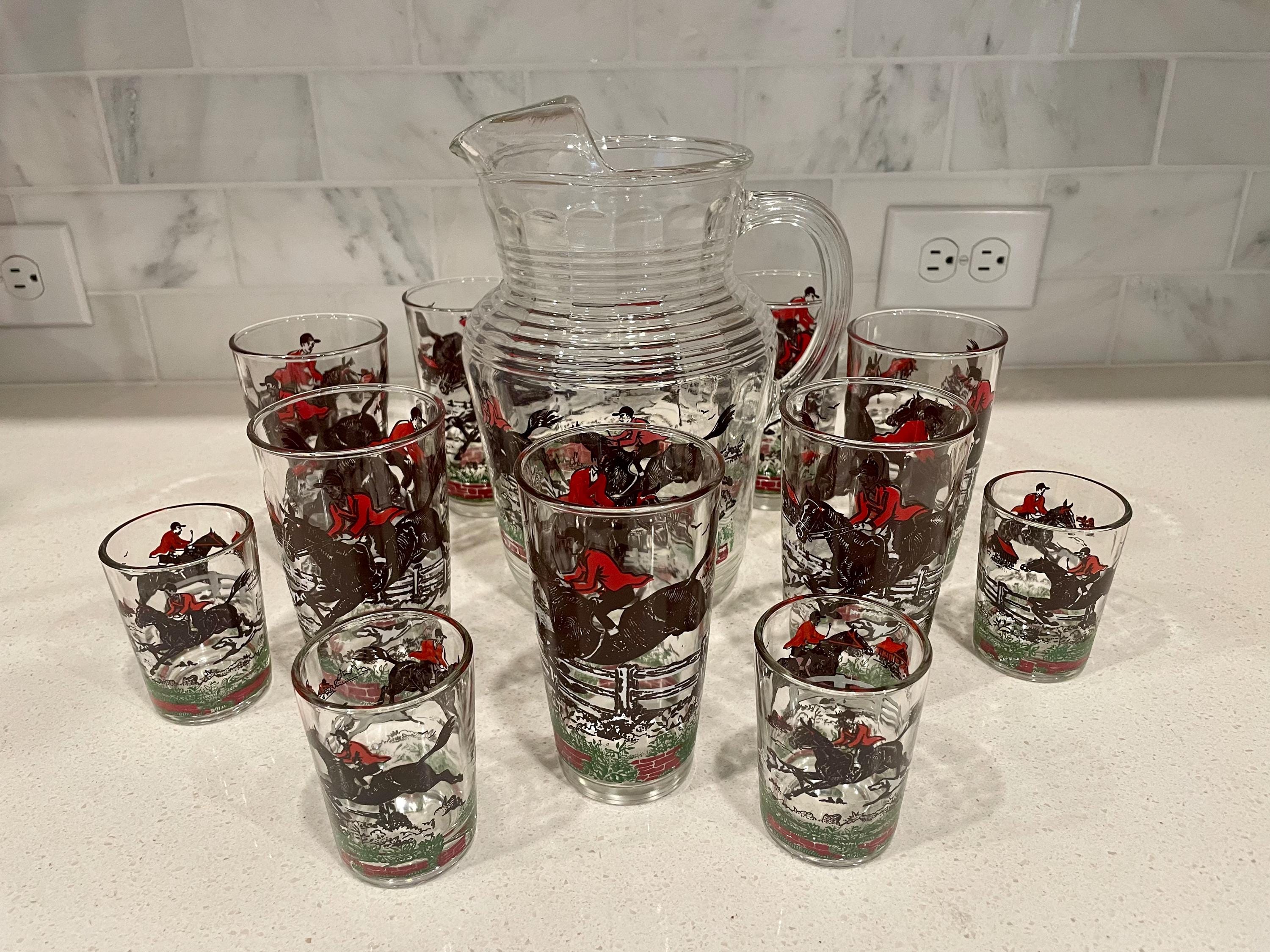 Vintage 12 Piece Hazel Atlas Old English Hunt Scene Pitcher