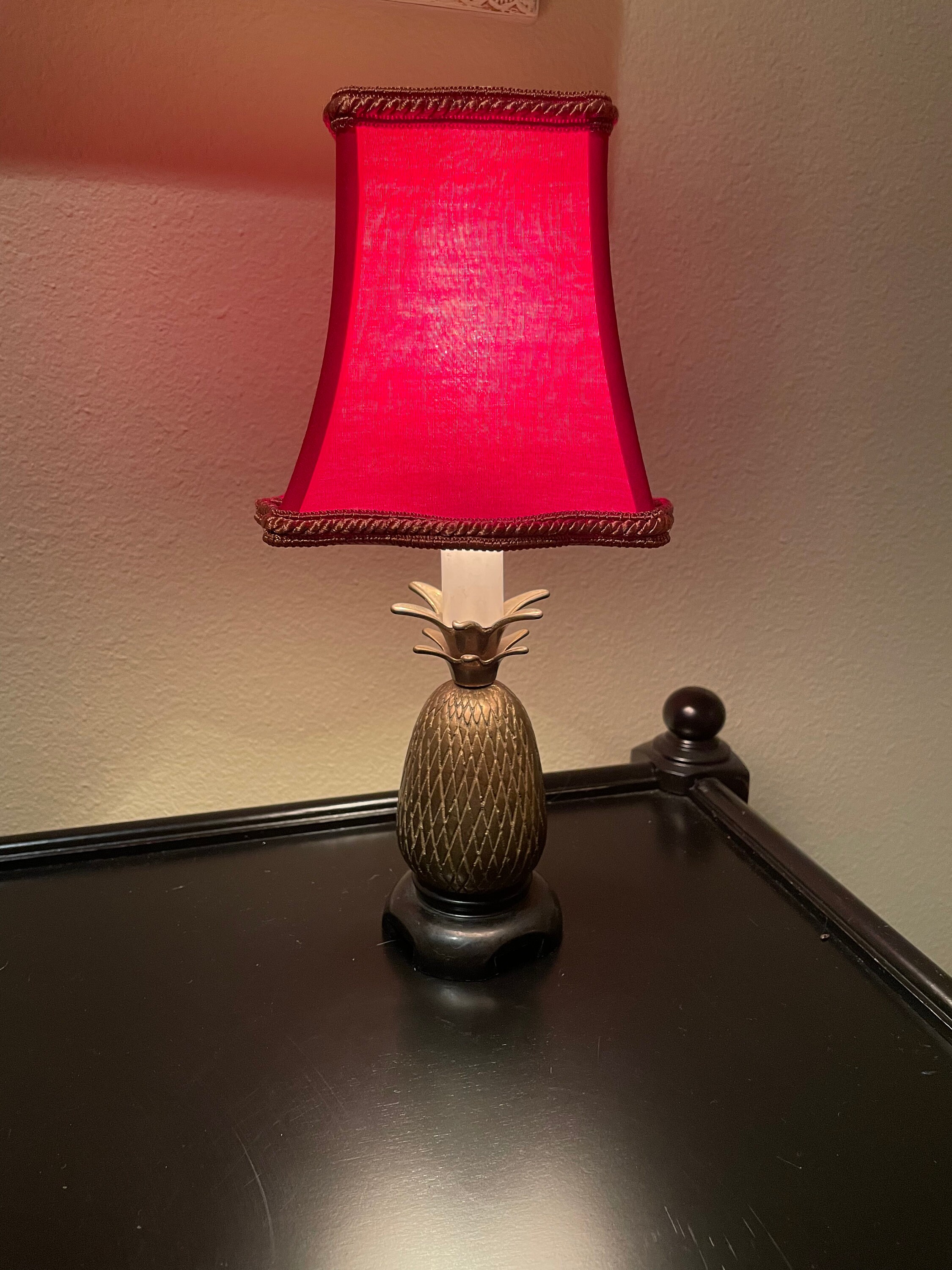Vintage Brass Pineapple Lamp With Red Shade/ Brass Pineapple Lamp/ Small Brass  Lamp/ Brass Accent Lamp 