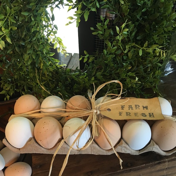 Farmhouse Farm Fresh Brown and White Eggs, Faux Eggs, Farm Fresh Eggs, Primitive Kitchen Decor, Primitive Eggs, Brown Eggs, Farmhouse Decor