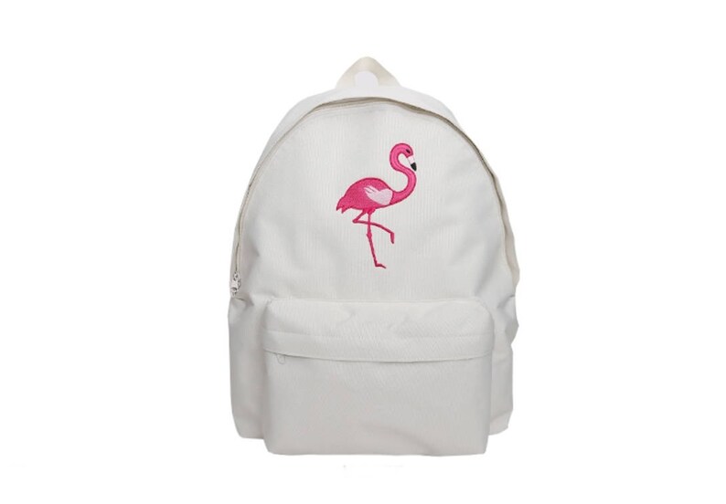 Flamingo Embroidery Backpack White